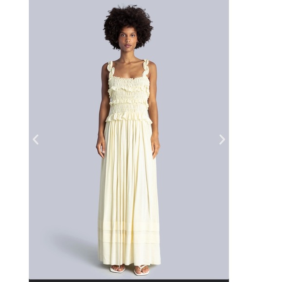 Esthe Dresses & Skirts - Esthe Cream Smocked Ruffle Maxi Dress Linen Blend Sleeveless Medium Greece